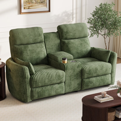  Canapé inclinable manuel de 67 po avec console de rangement Sherry, charge USB et porte-gobelets Sherry