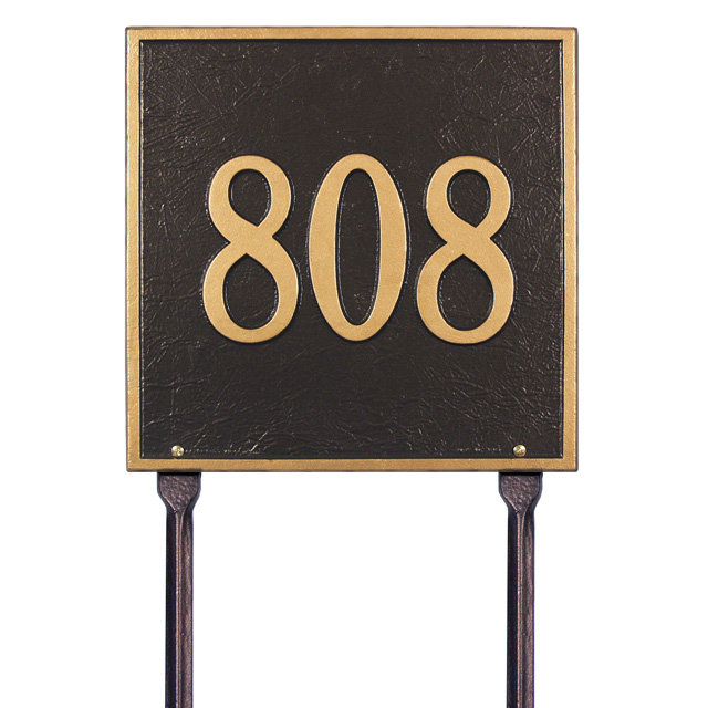 1-Line Lawn Address Sign, Black and Gold, Yes
