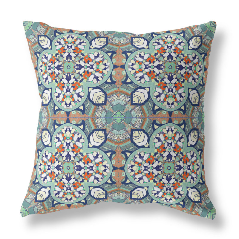 Housse de coussin carré et insert, 16" x 16", Vert / orange pâle