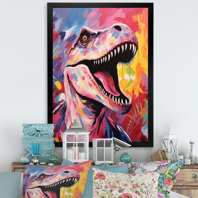 Popart Dino Elegance - dinosaure, art mural, H 40 po x l 30 po x P 1,5 po, Cadre simple noir