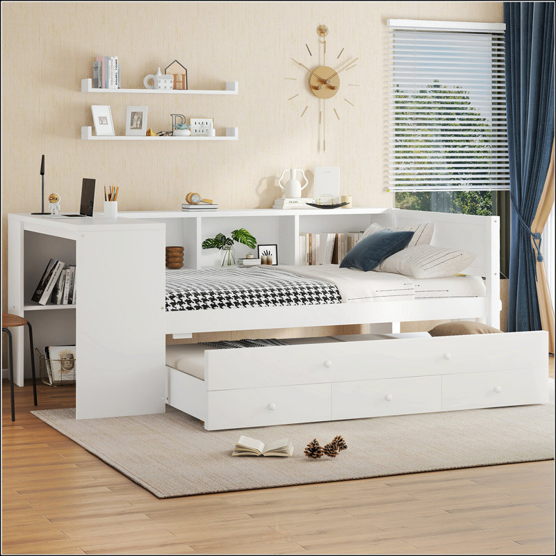 Lit de jour simple avec lit gigogne, Lit simple, Blanc