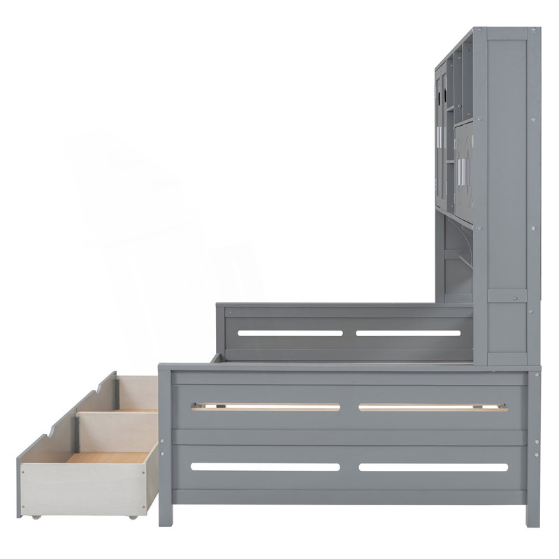 Lit de jour double avec 2 tiroirs, armoire et tablette tout-en-un, lit de jour moderne, Gris