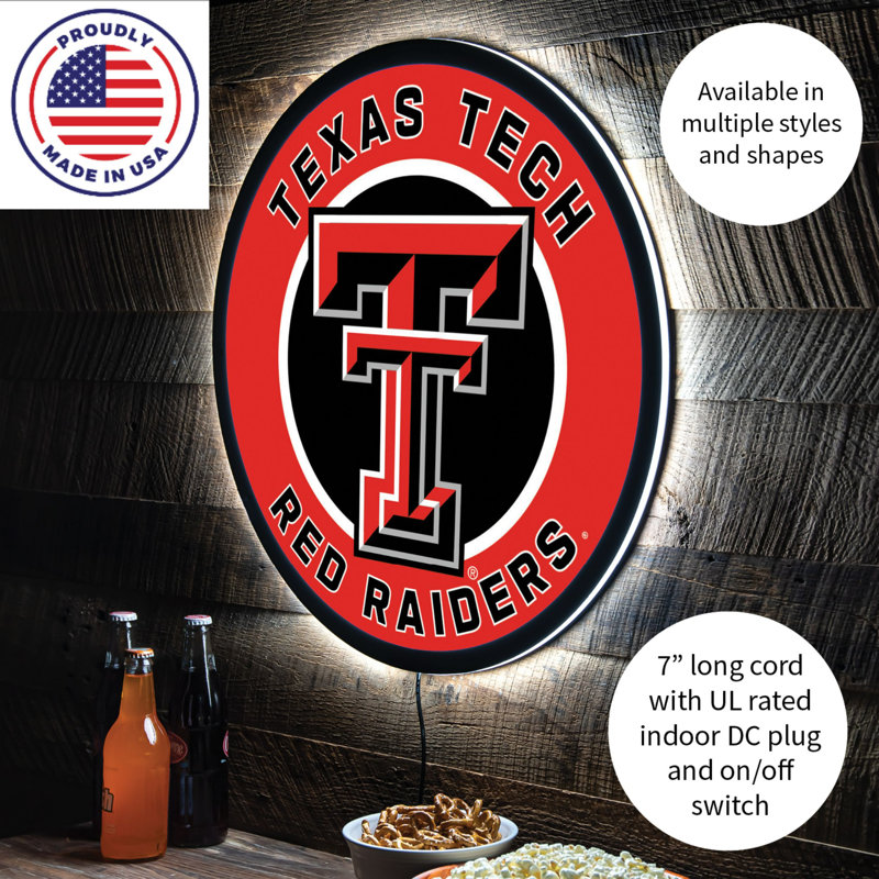 23" NCAA Team Round LED Lighted Wall Sign, NCAA Texas Tech