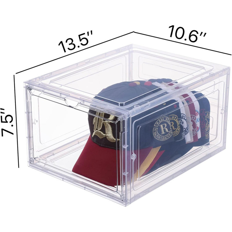 Boîte de rangement pour 6 casiers, boîte de rangement pour casquettes de baseball empilables avec porte magnétique pour chapeaux