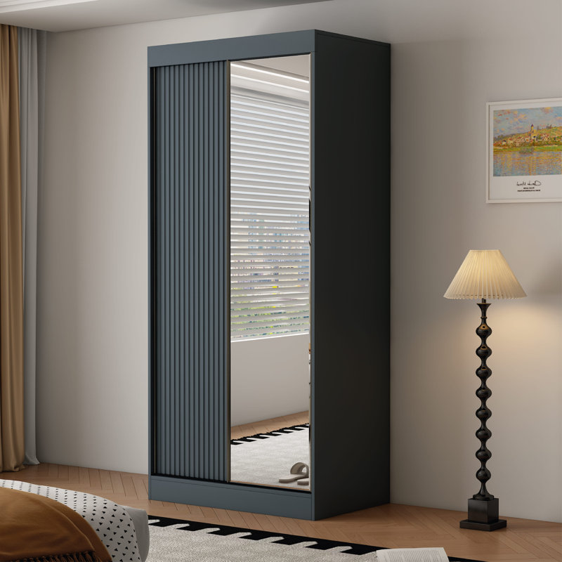 2 Door Manufactured Wood Wardrobe, 220cm H x 100cm W x 62cm D, Dark Grey