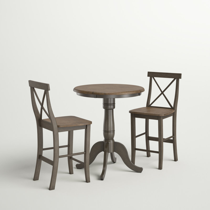 Ensemble de table ronde 3 pièces à hauteur de comptoir Dhar, Hickory / charbon délavé