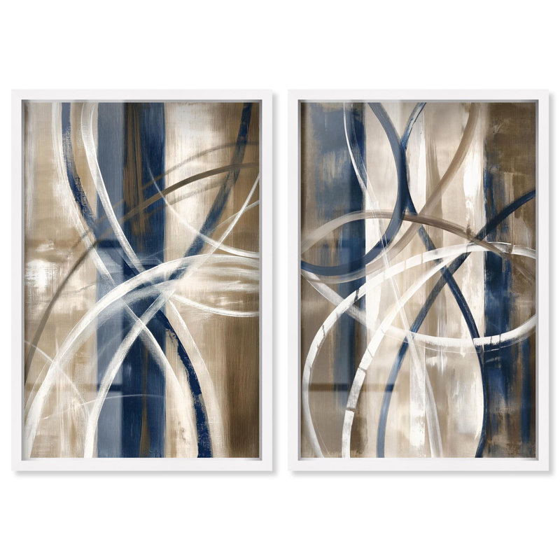 Ensemble d'œuvres d'art mural moderne « Abstract Blue Circles » avec cadre en relief, par Art Remedy, cadre noir, 10 x 15