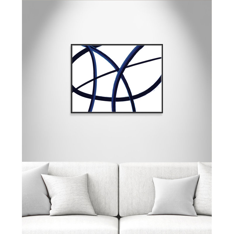 «Brush in Motion - Indigo I - Floater Frame», reproduction d'art sur toile, H 30 po x l 40 po x P 2 po, Cadre noir