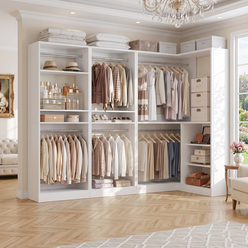 Système de rangement avec garde-robe, armoire de coin, Blanc