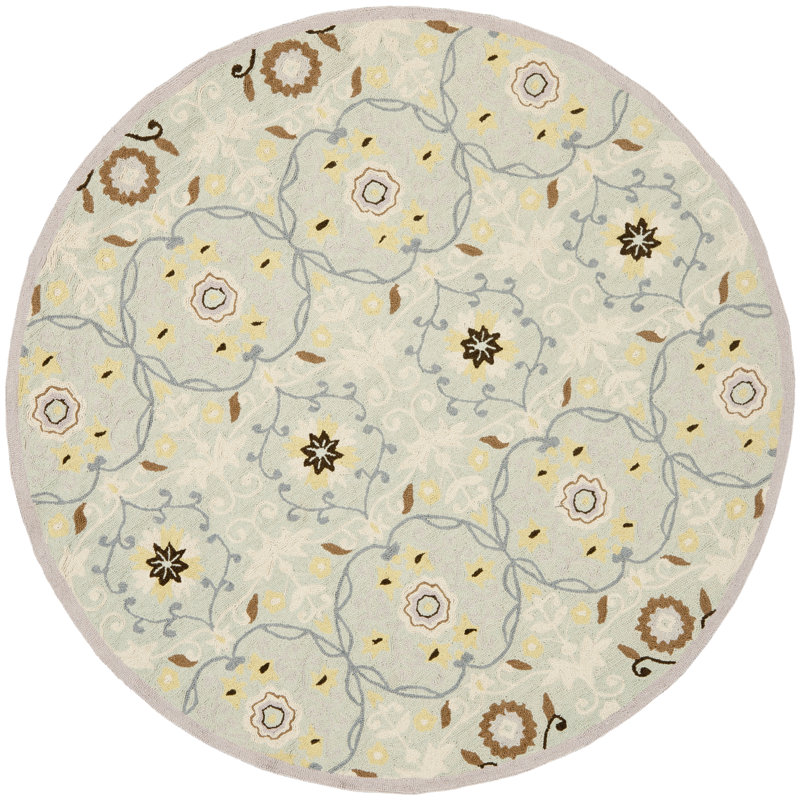 Stockertown Hand Hooked Wool Pile Geometric Rug, Round 5'6"