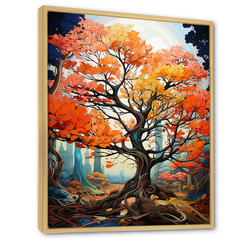 «Maple Tree Neon Vibrancy» sur toile, Cadre flottant naturel, H 20 po x l 12 po x P 1 po