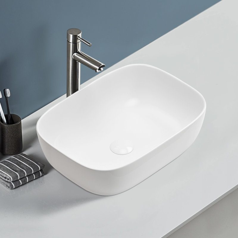 Topcraft 17.9" White Oval Rectangular Bathroom Ceramic Sink Vessel Basin