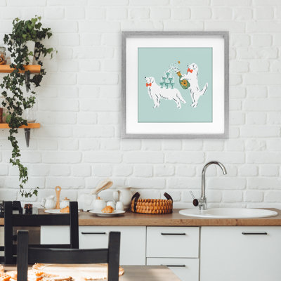 «Popping Champagne Dogs», reproduction sous verre encadrée, design par Krissy Mast