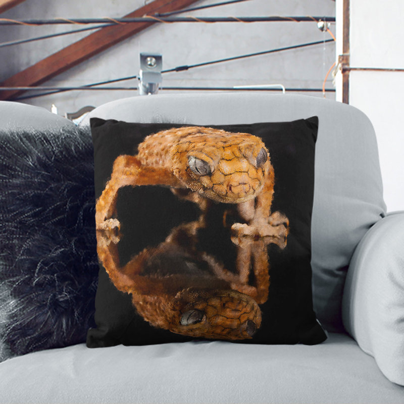 Rough Knob Gecko Lizard Painting Scatter Cushion, White, 40cm H x 40cm W x 15cm D
