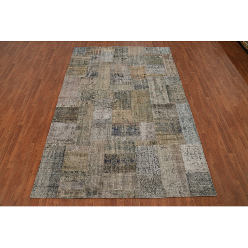 Distressed Wool Patchwork Area Rug 7x10