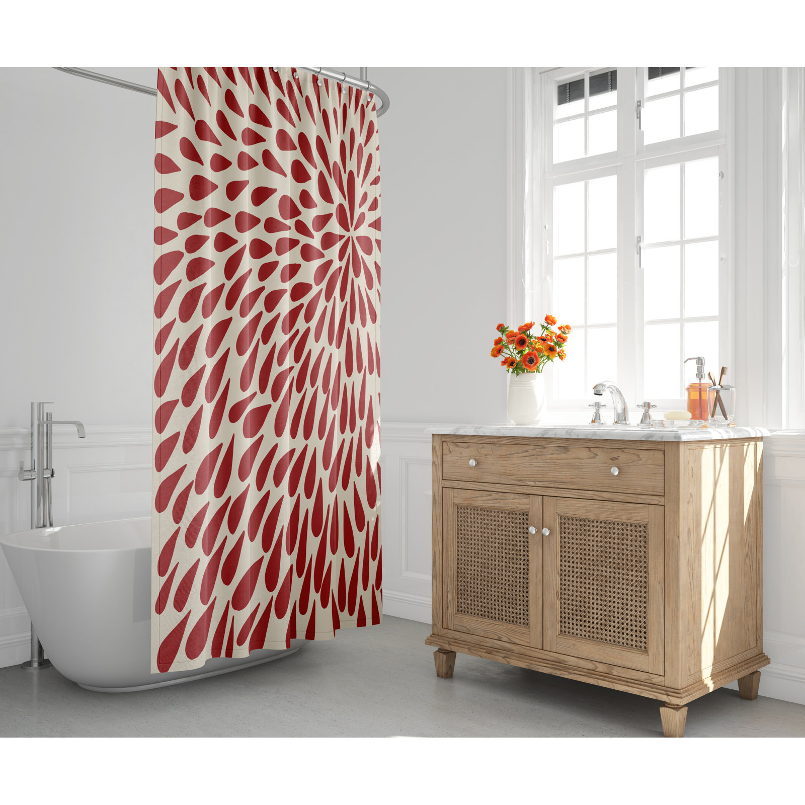 Polyester Shower Curtain, Red/Beige