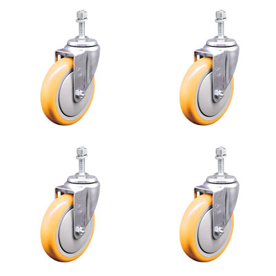 Ensemble de roulettes à tige filetée en polyuréthane 10 mm 2 freins SCC