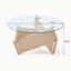 Table basse ronde avec plateau en verre trempé et base en bois, style campagne moderne-1524511500