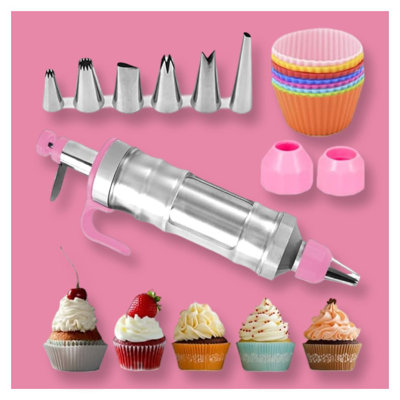 Ensemble de décoration de gâteau - pistolet à glaçage en acier inoxydable 6 pièces avec buses pour petits gâteaux et biscuits