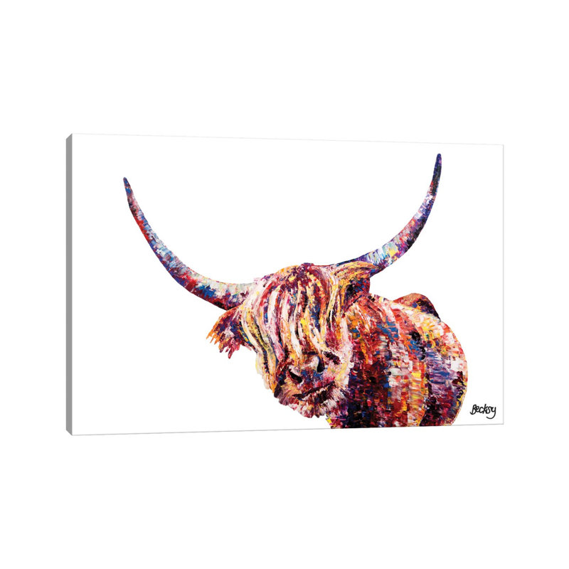 Olivia's Highland Cow by Becksy - Painting on Canvas, 101.6 cm H x 66.04 cm W x 1.91 cm D, No Frame