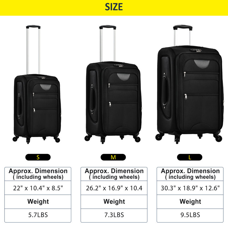 Valise 3 pièces avec valise et extensible, Noir