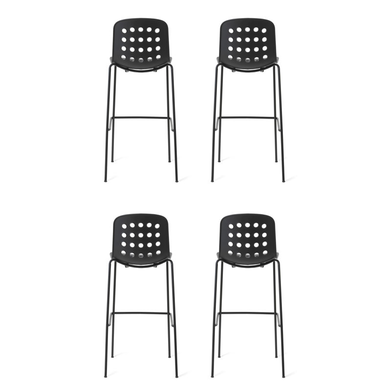 Holi Perforated Bar Stool (Set of 4), Black