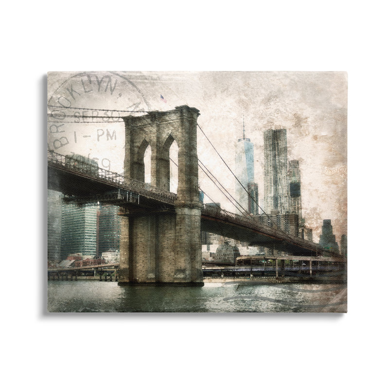 Vintage Brooklyn Bridge par Rhonda Addison, H 36 po x l 48 po x P 1,5 po