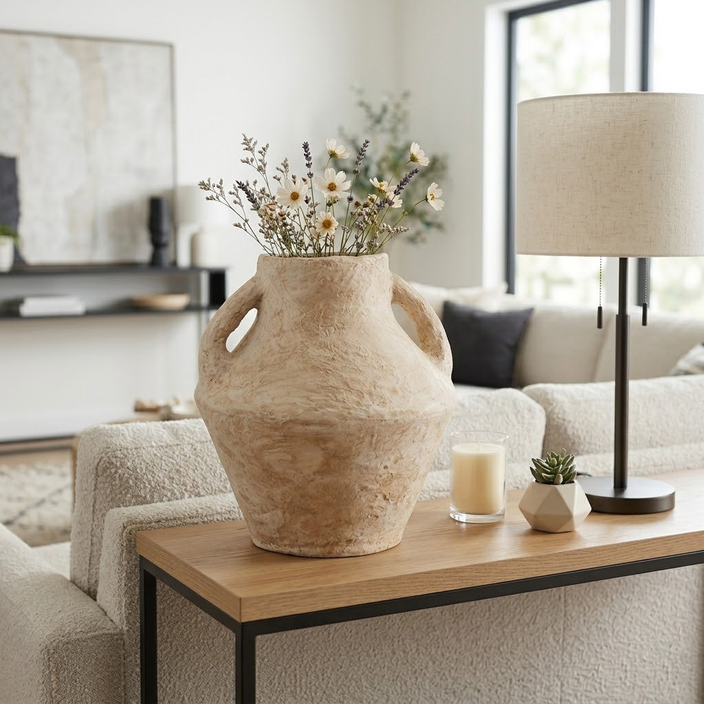 Handcrafted Table Vase, White