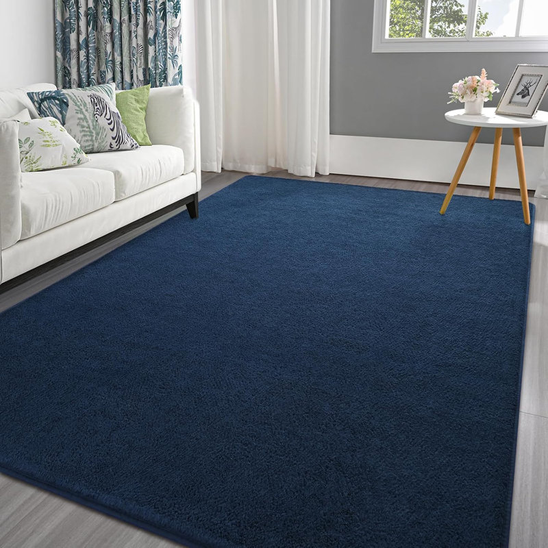 Solid Colour Shag Area Rug, Rectangle 183 x 275 cm, Dark Blue