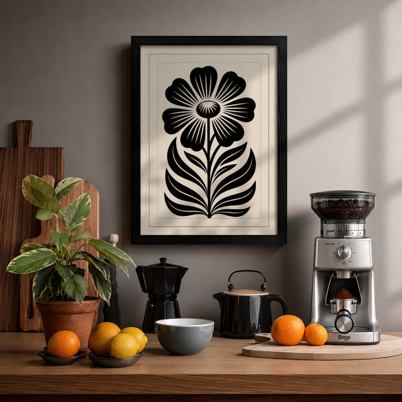 Stylized Flower Botanical - Print, A2 - 59.4 x 42.0 cm, Black
