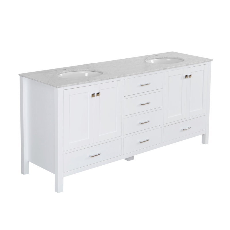 Ensemble de meuble-lavabo double 72 po Claudett, Blanc, Quartz