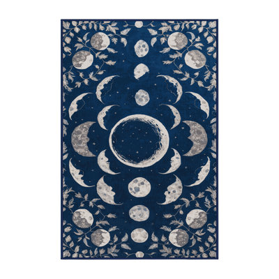 Machine Washable Nature Blue Area Rug