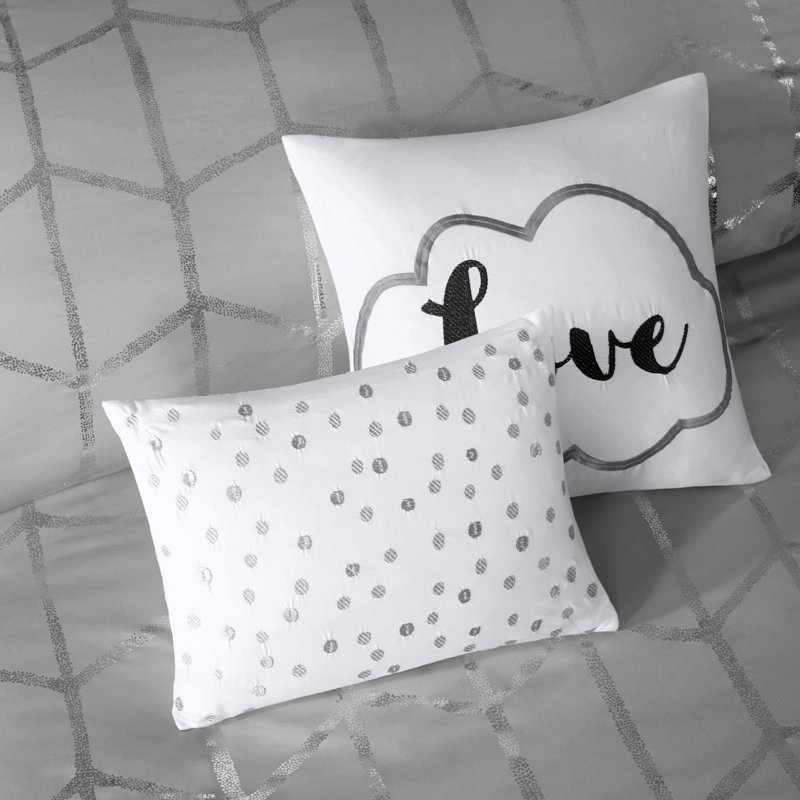 Twin Grey and Silver Microfiber 5-Piece Comforter Set
