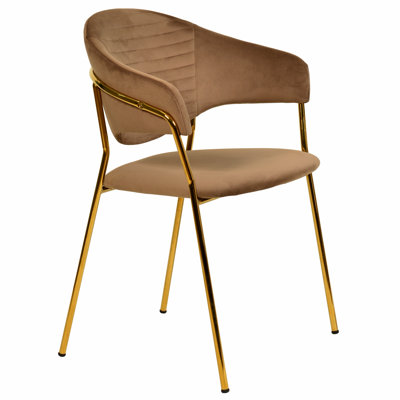 Kaler Upholstered Dining Chair – Leather or Velvet Seat, Gold Stainless Steel Legs, Ergonomic Curved Back, Modern Glam Accent Seating