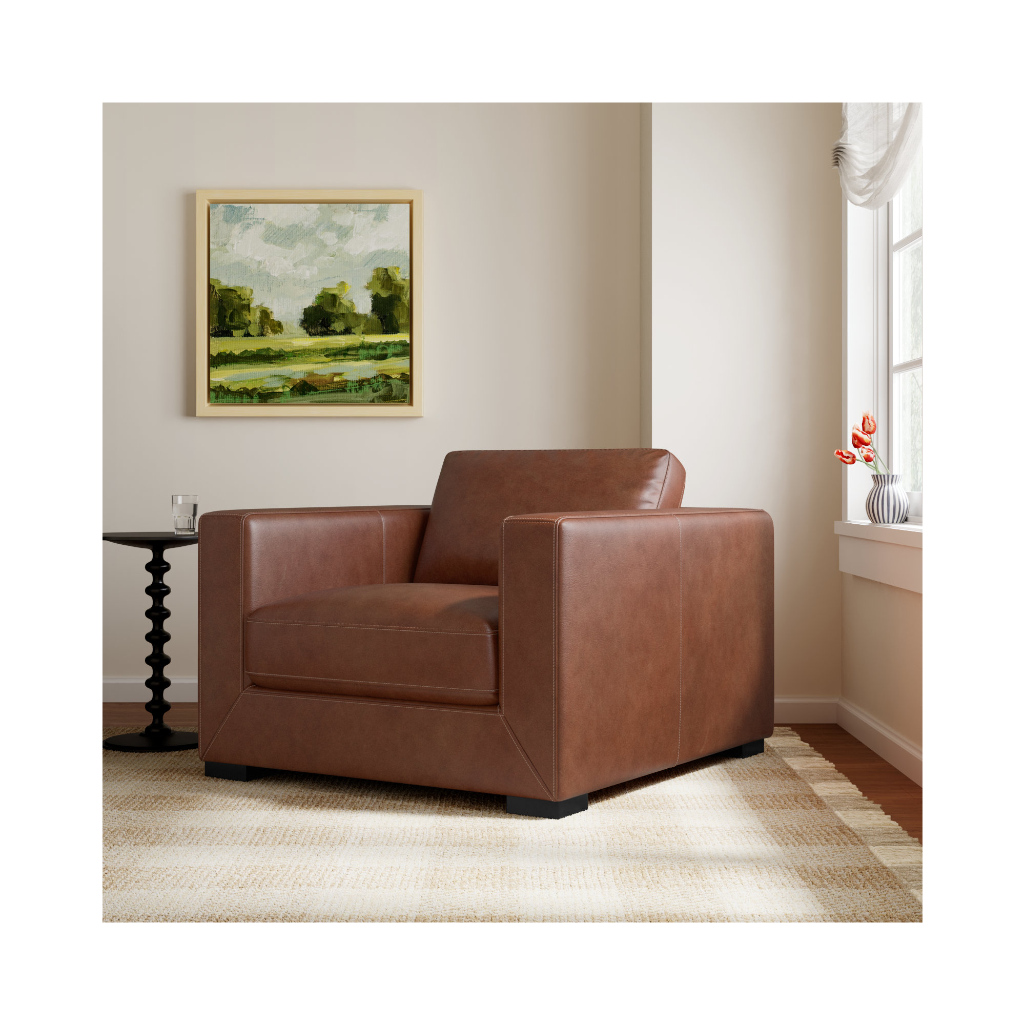 Winsor Top Grain Genuine Leather Armchair, Vintage Brown Top Grain Genuine Leather