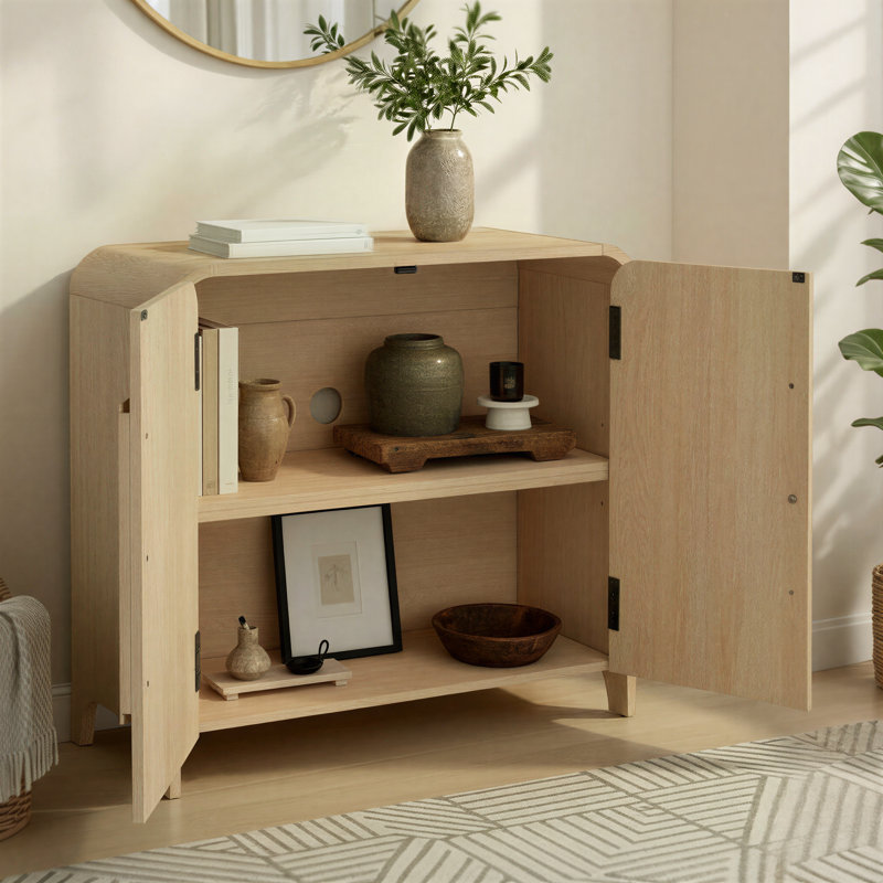 Modern Curved 32" Entryway Accent Cabinet, Coastal Oak
