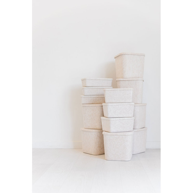 Sculpted Felt Storage Bin - Wide with Lid, Beige