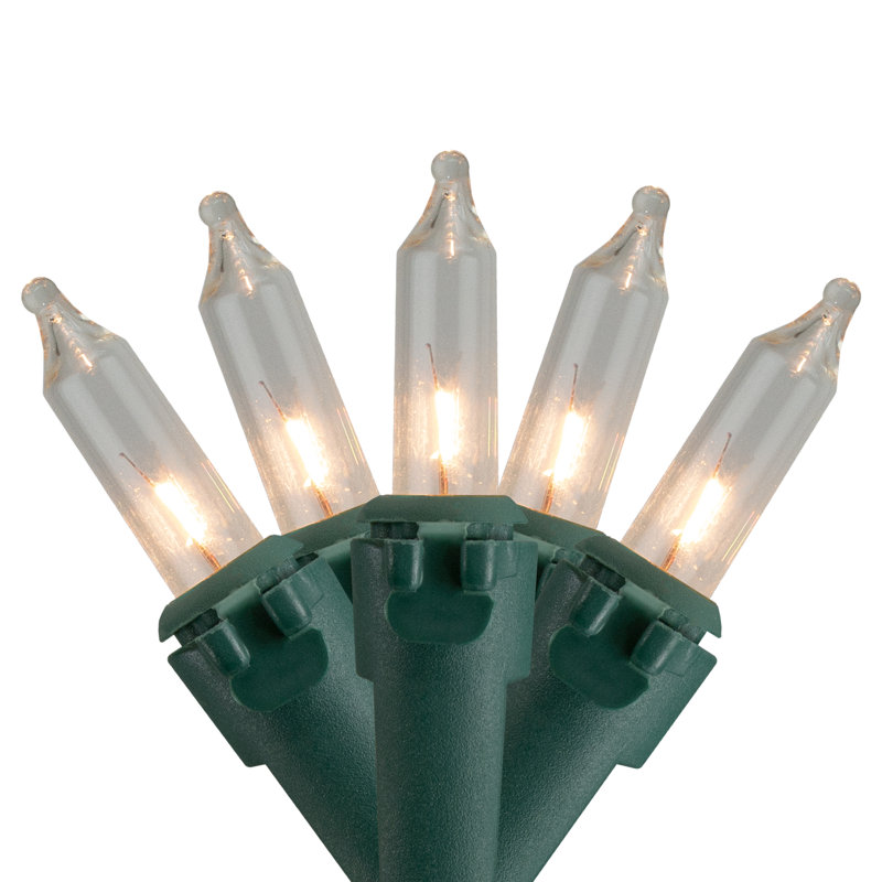 Clear Mini Christmas Light Set with Green Wire, 3 Feet