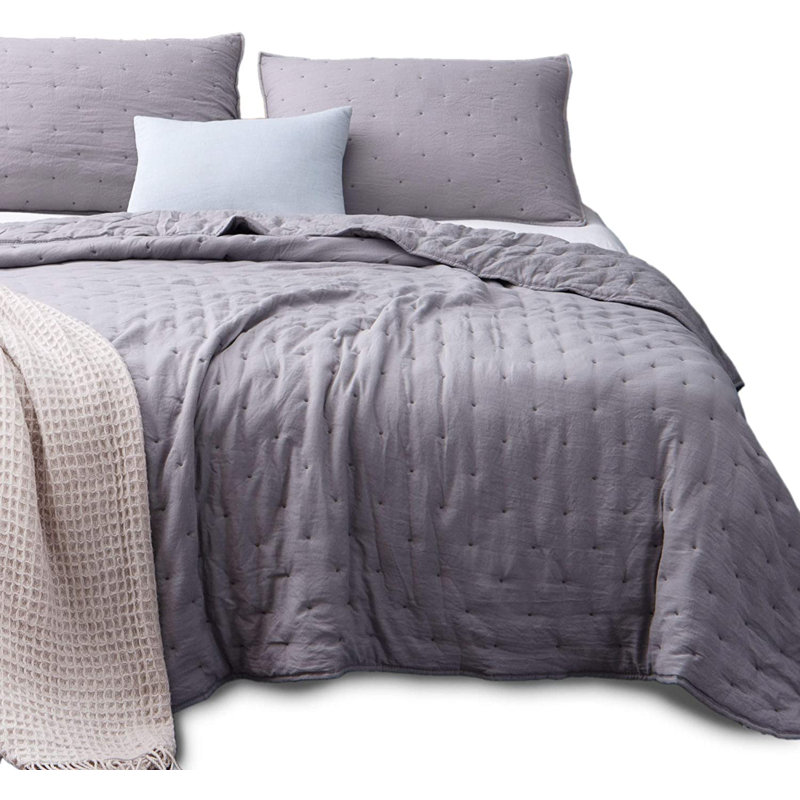 Gray Queen Microfiber Reversible Quilt Set with Shams