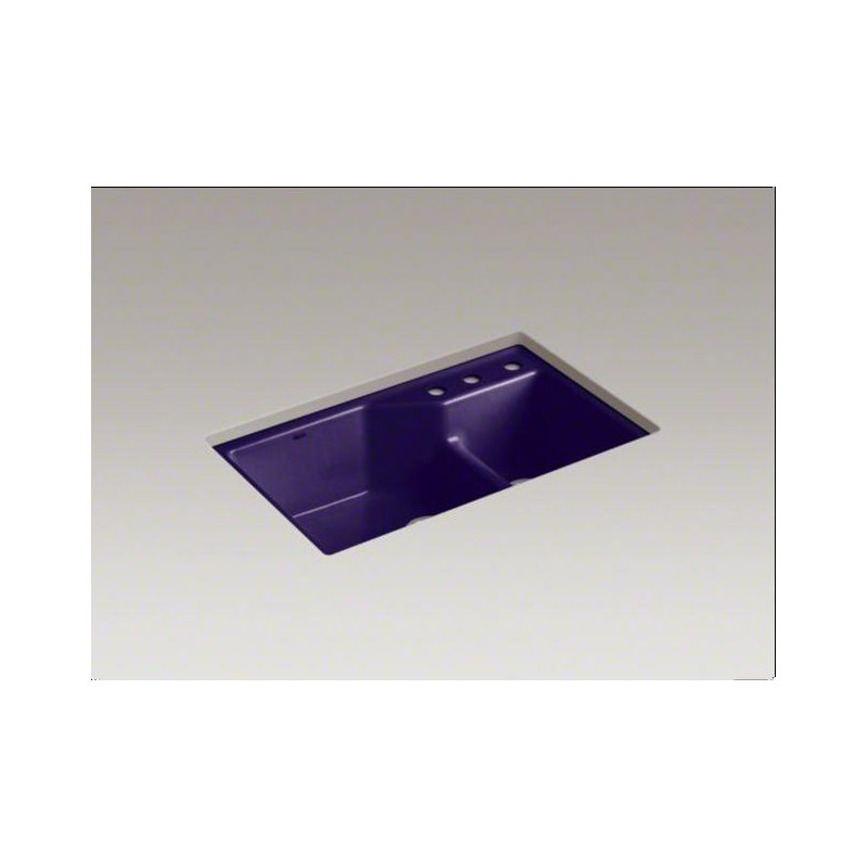 Indio® 33" L x 21.125" W Double Basin Undermount Kitchen Sink with Accessories, Basalt, 3 hole