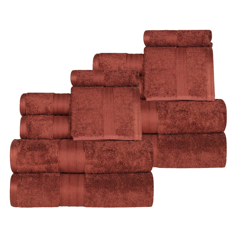 Atlas Cotton Plush Soft Highly-Absorbent Heavyweight Luxury 12 Piece Assorted Towel Set, Chocolate