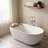 59 inch Matte White Solid Surface Freestanding Soaking Bathtub with Slip Resistant Contour