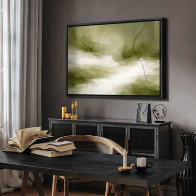 «Modern Modern Green Landscape with Flowing Line Accents», art mural encadré