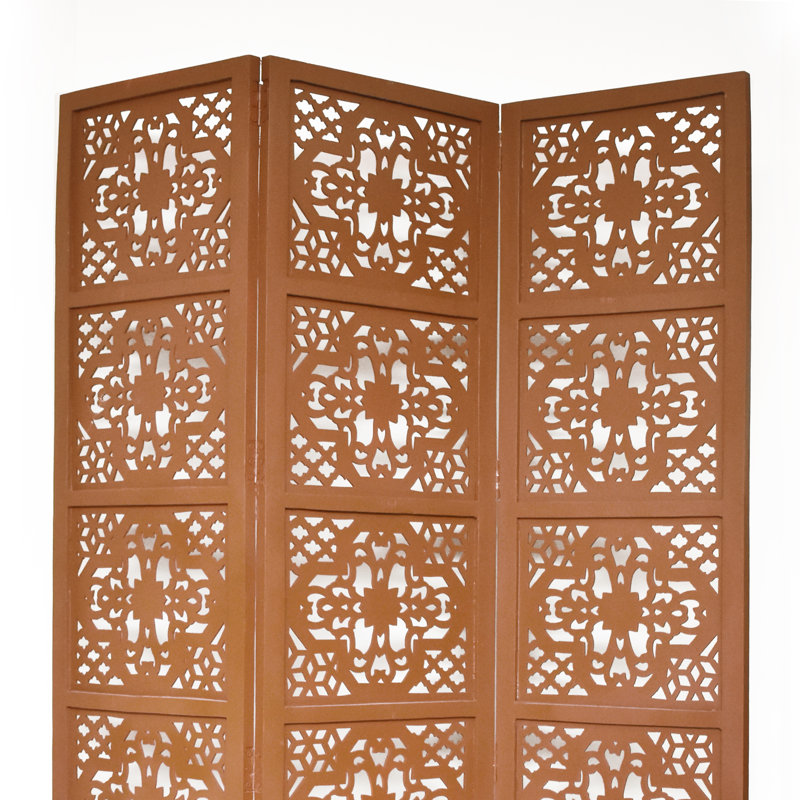 Cloison 3 panneaux en bois massif Goddard, Brun