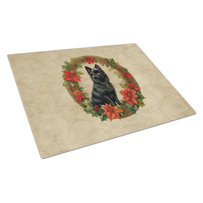 German Spitz Christmas Flowers Glass Cutting Board