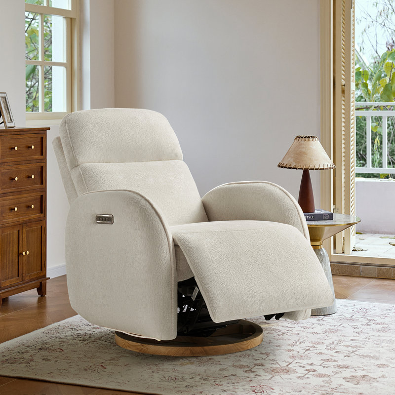 Fauteuil inclinable, oscillant et électrique 32,25 po Barrau Cuddle avec appui-tête et soutien lombaire, Ivoire ivoire