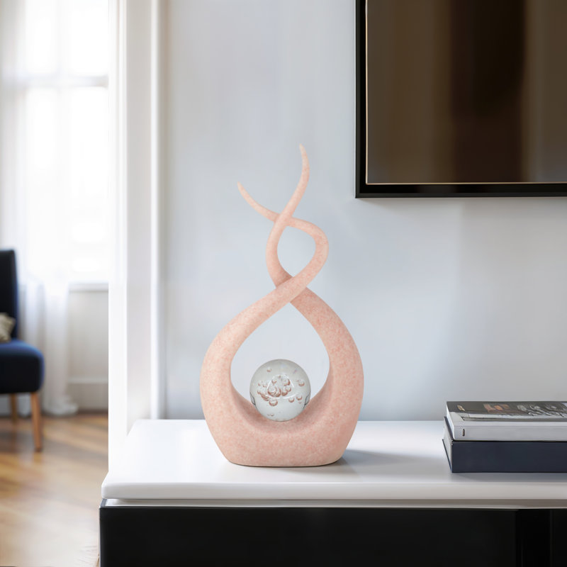 12" Liles Quartz Resin Statuary With Crystal, Pink