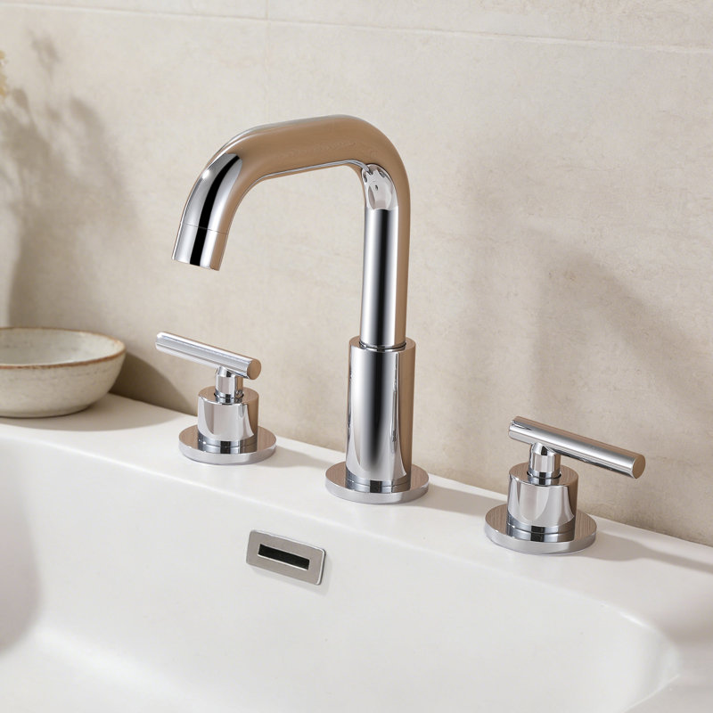 Solid Brass Double Handle Bathroom Sink Faucet With Drain Assembly, With Drain, Polished Chrome