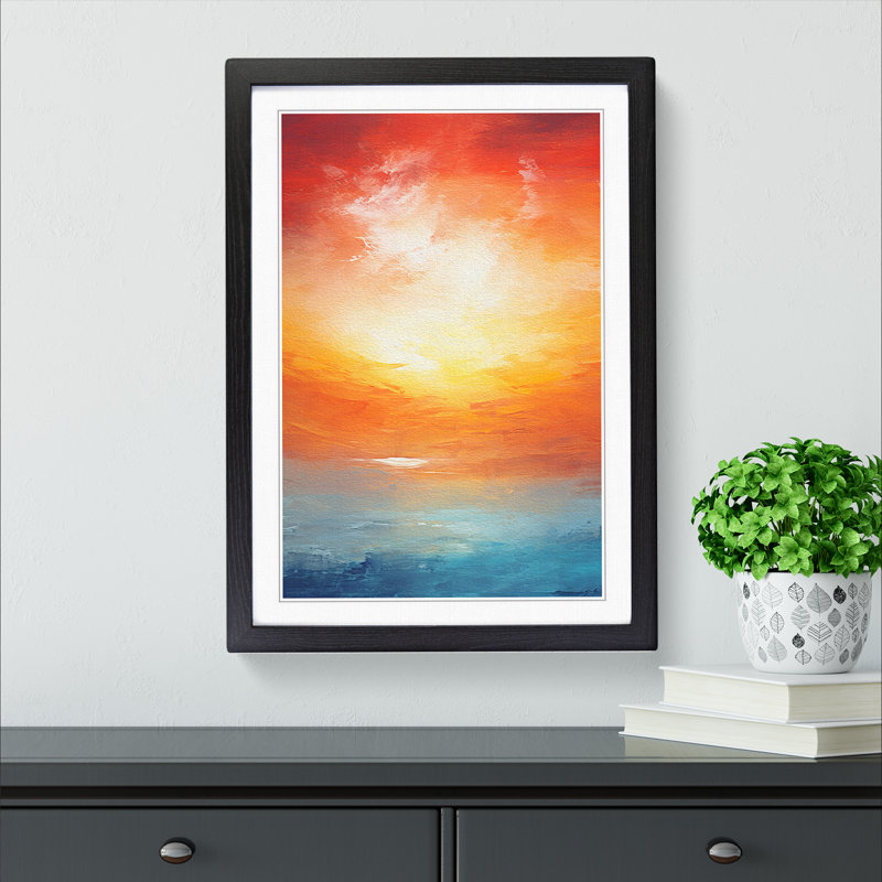 Sunset Abstract No.3 - Single Picture Frame Print on Wood, 64cm H x 46cm W x 2cm D, Black