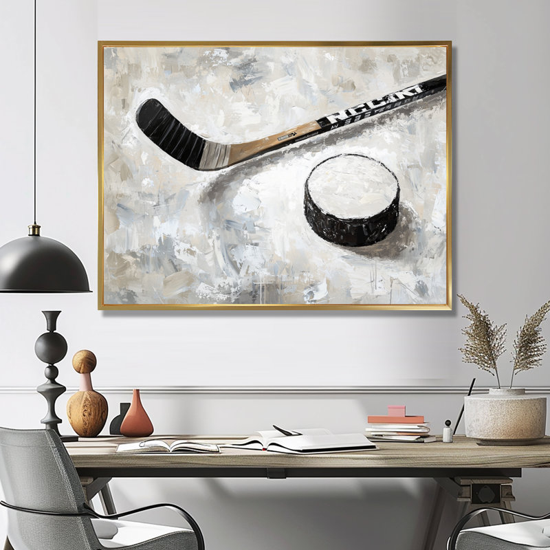 Décoration murale Hockey Puck and Stick II - Hockey, H 12 po x l 20 po, Impression dans un cadre flottant sans passe-parto